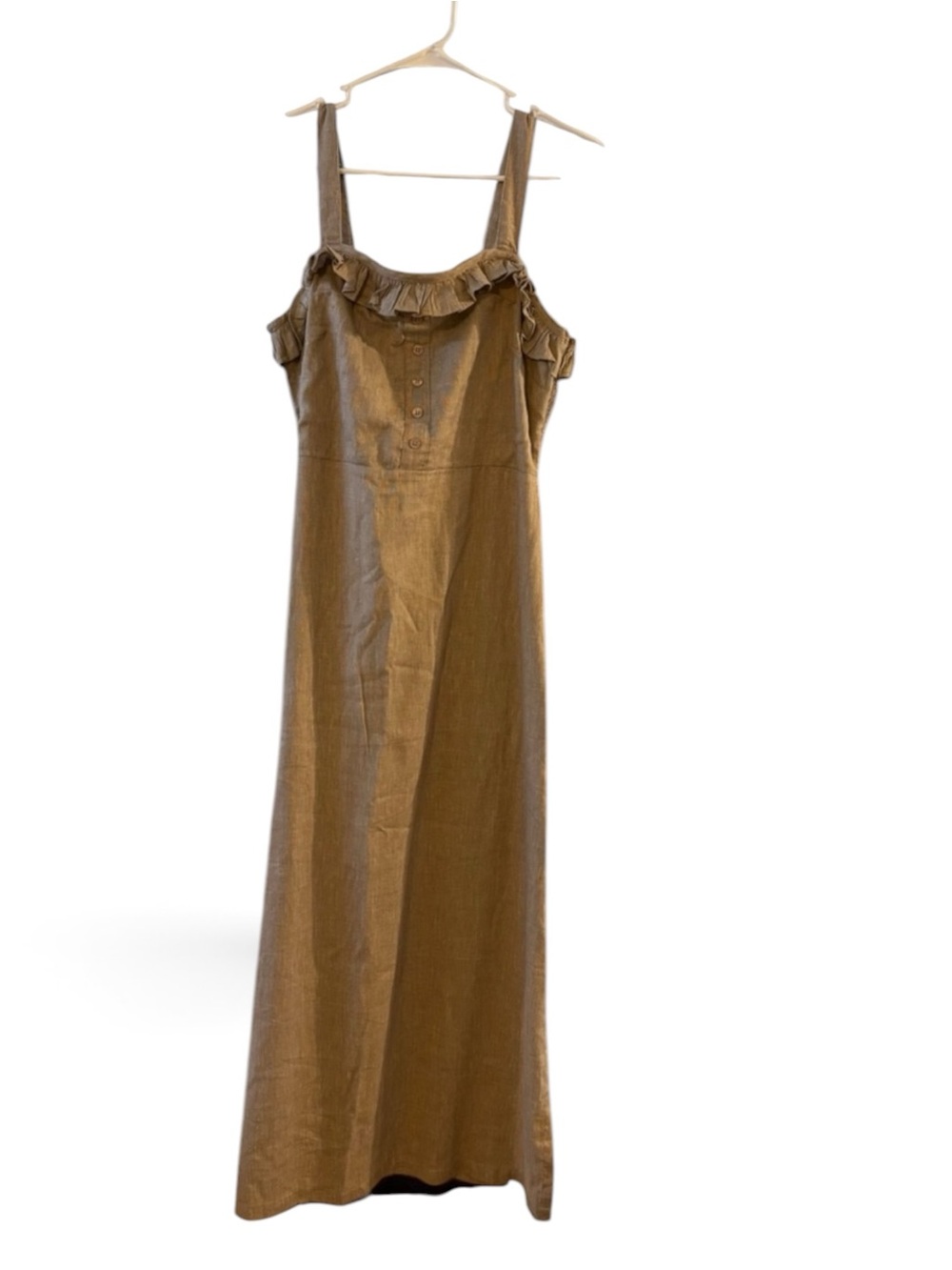 ABLE Women’s Medium Taupe Linen Blend Ruffle Smocked Maxi Dress